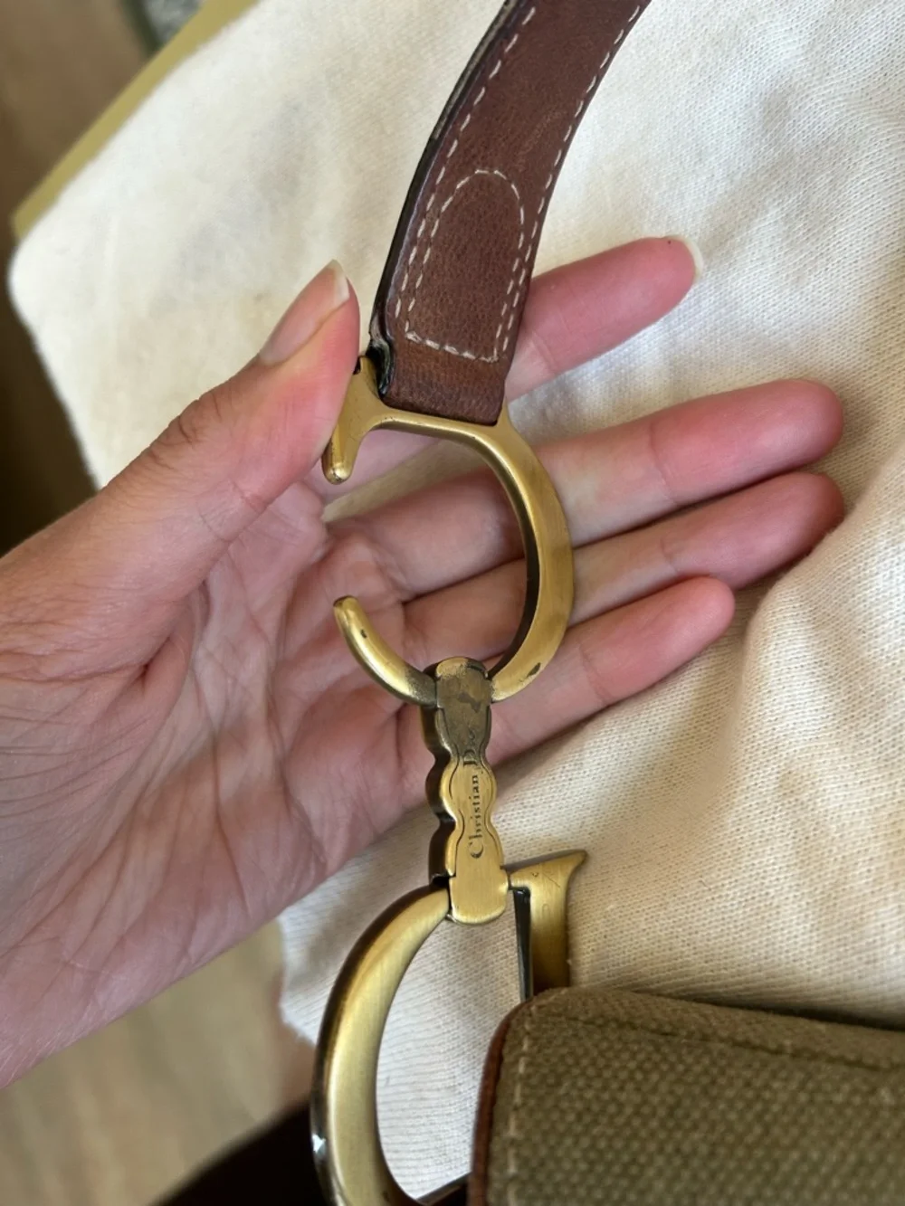 Dior Brown Leather Trim Logo-Print Interior Shoulder Bag - Picture 3 of 10